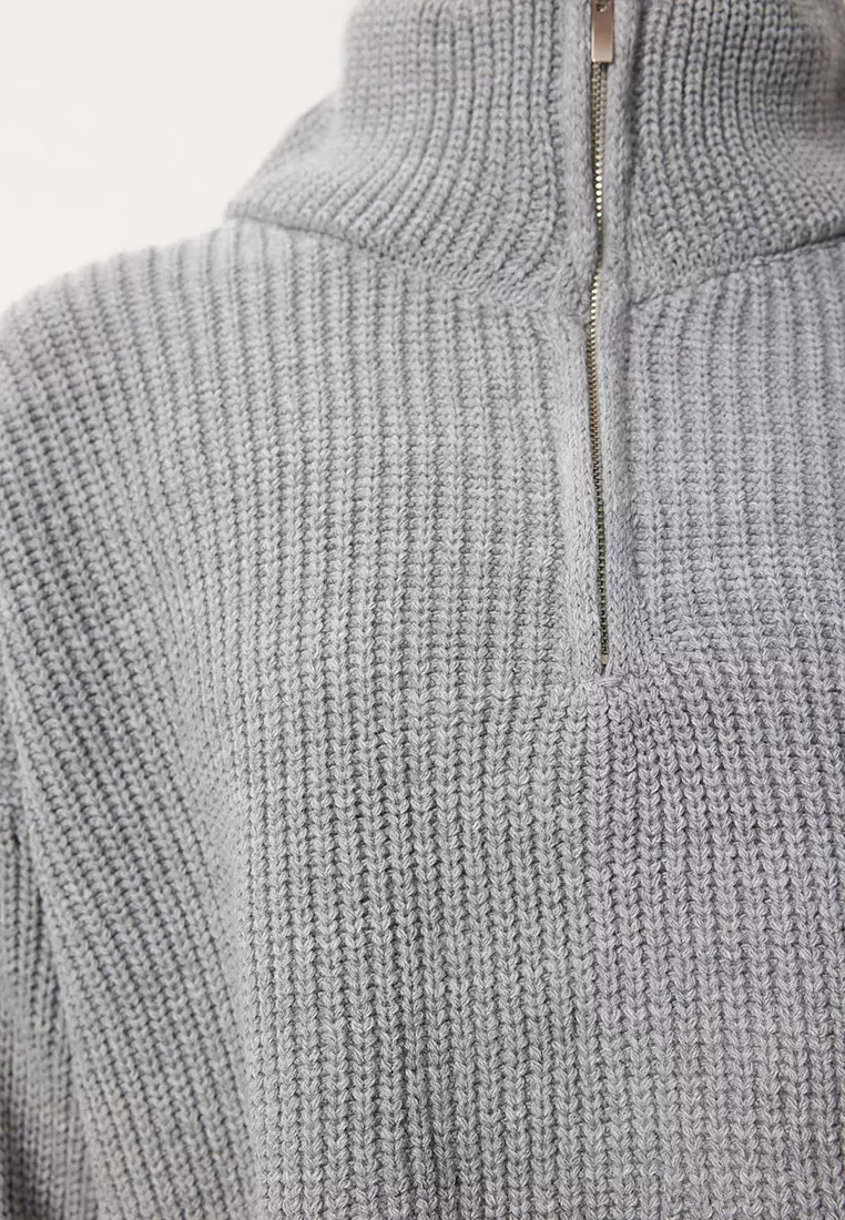 Zippered Turtleneck Knitwear Sweater