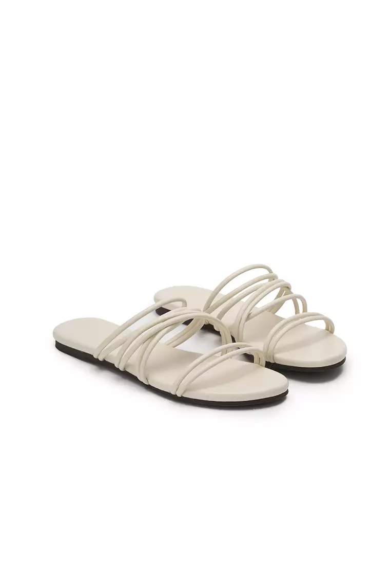 White discount flat slides