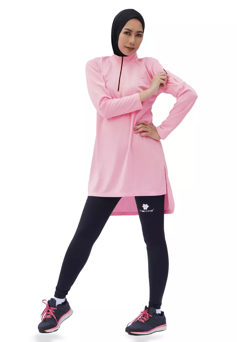 Tiento Aleeya Long Sleeve Dry Fit Zipper Sporty Baju Kaos Olahraga Lengan Panjang Wanita Muslimah Remaja Dewasa Running Fitness Senam Zumba Tenis