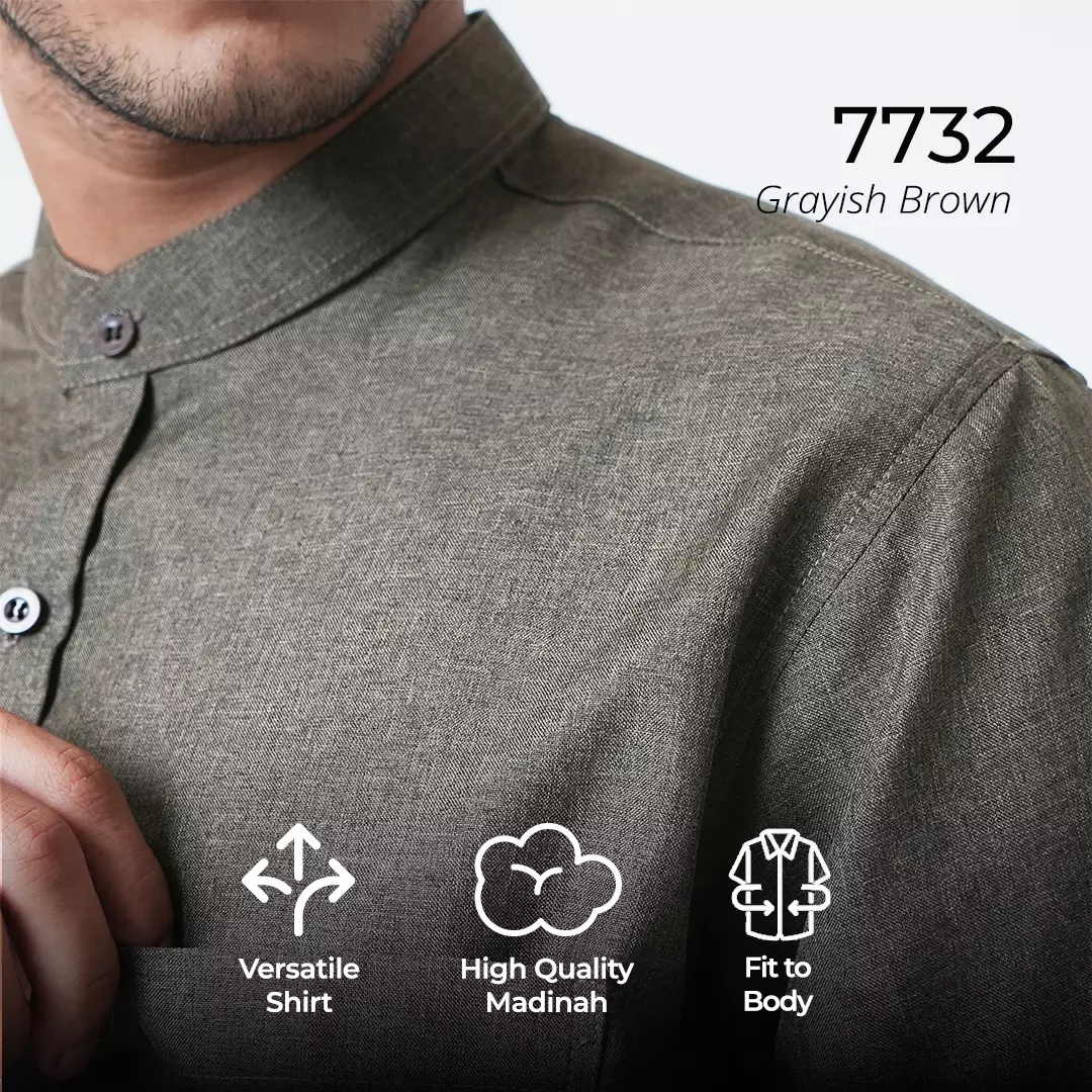 Kemeja Pria Kerah Shanghai Long Sleeve 7732 Grayish Brown