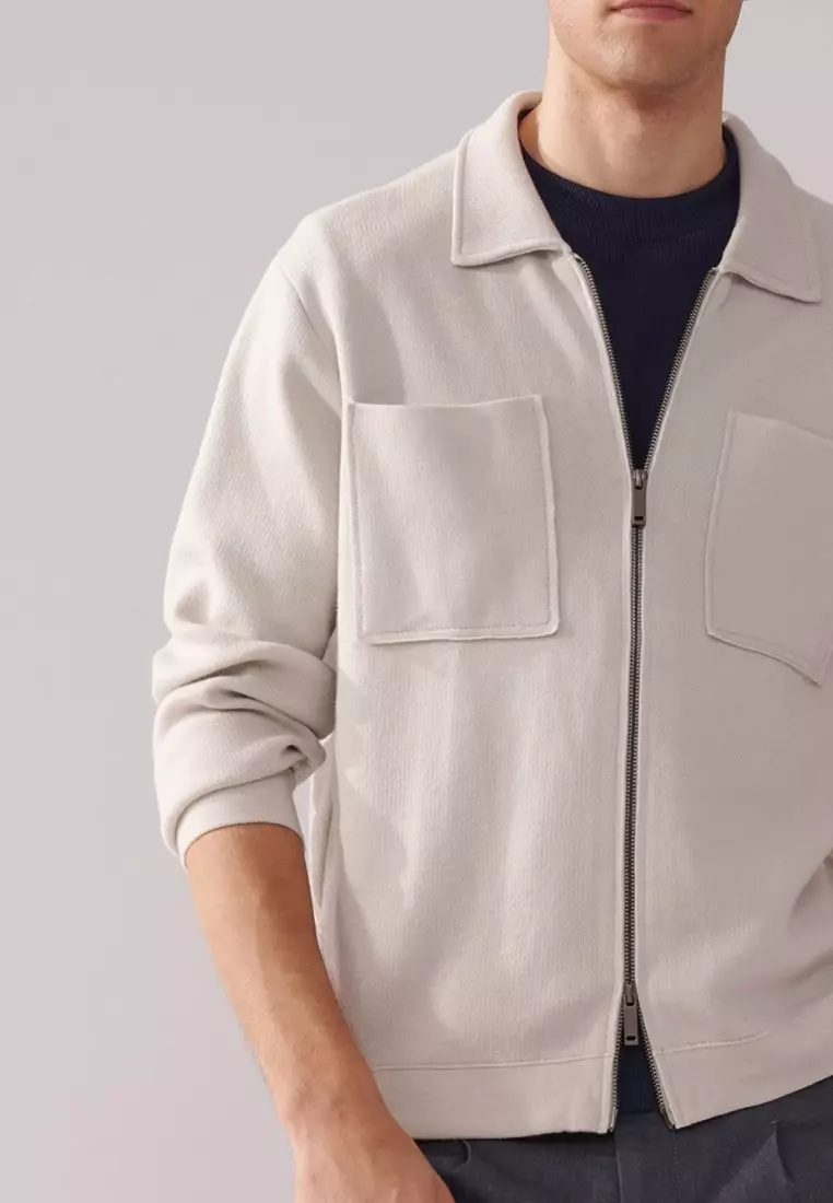 Cloud Gray Double-Pocket Full-Zip Cardigan