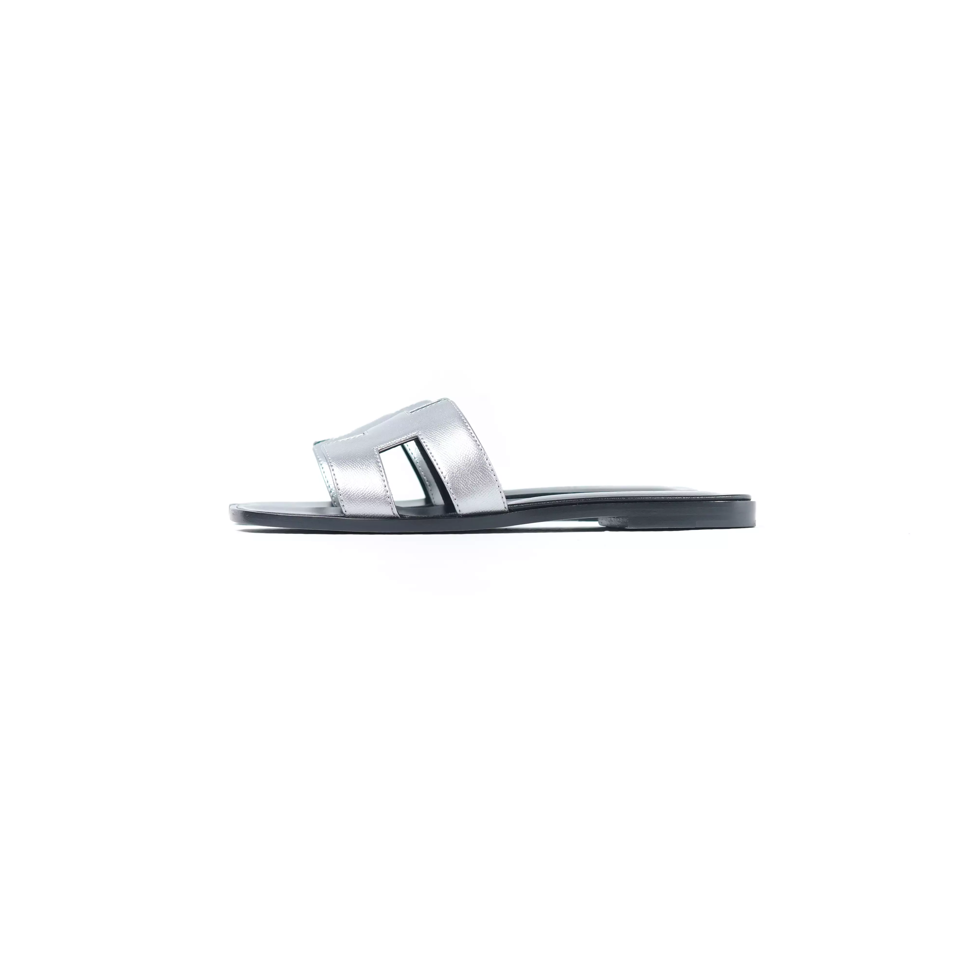 Sandal HERMES ORAN METALLIC SILVER BLACK SANDAL 100% ORIGINAL