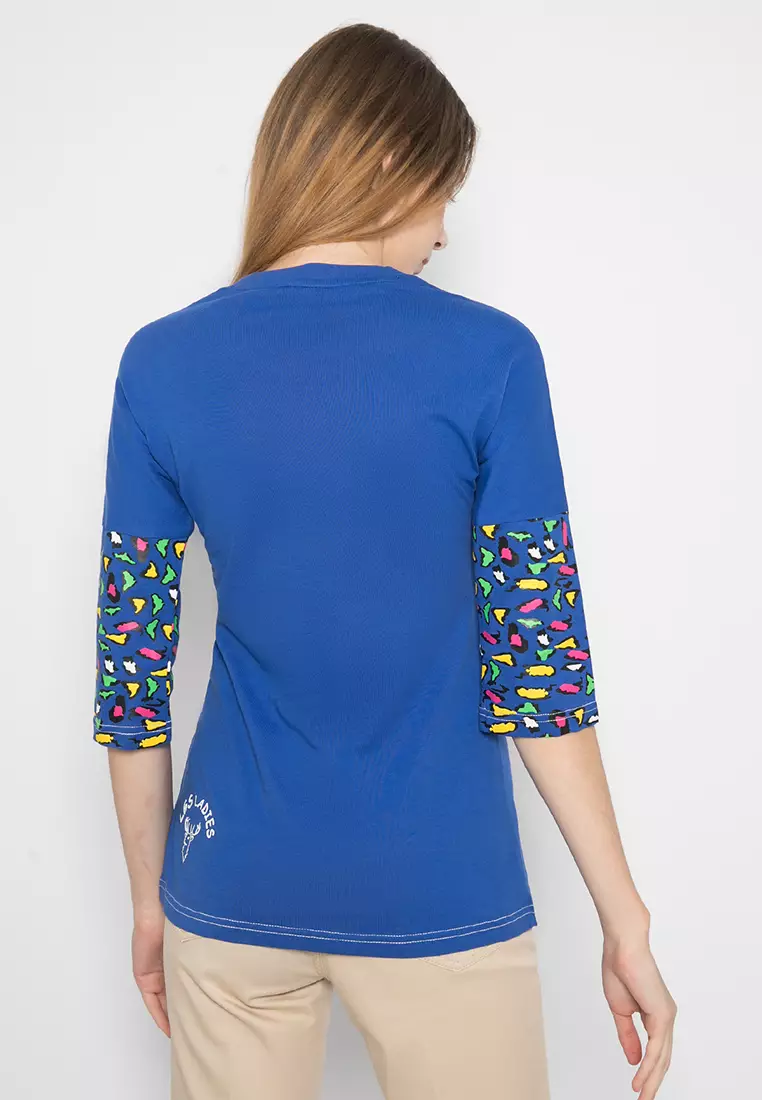 LGS - Kaos Casual Wanita - Lengan Panjang 3/4 - Biru - Gambar Sablon - LTS.555.T976.081.C-L/S