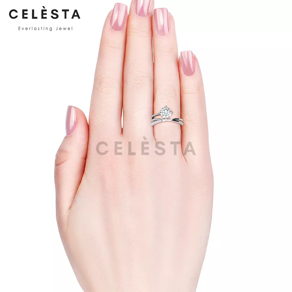 Berlian Moissanite Gilles Ring [GRA CERTIFICATE MOISSANITE DIAMOND] - Cincin 1CT  Moissanite Diamond 925 Silver Celesta by Her Jewellery