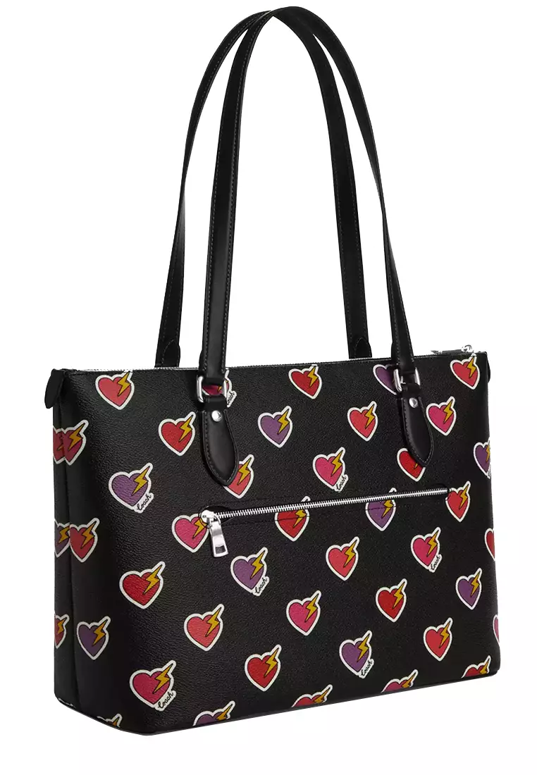 Gallery Tote Bag With Heart Bolt Print in Black Multi CW434