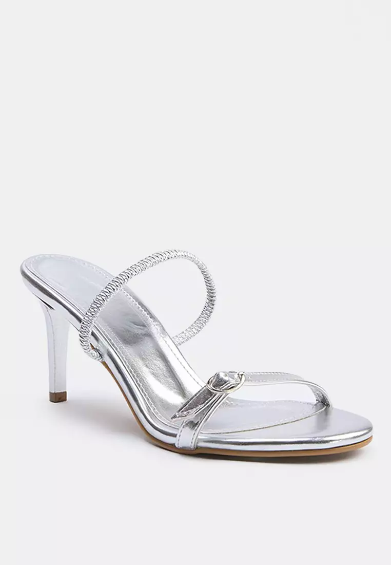 Silver Buckle Detailed Dual-Use Almond Toe Thin Heeled Sandals