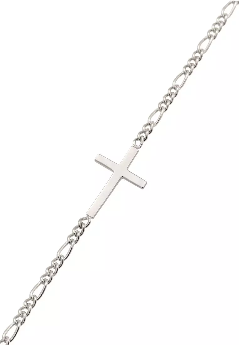 EXCLUSIVE Gelang Perhiasan Perak 925 Pria Cross Figaro Chain