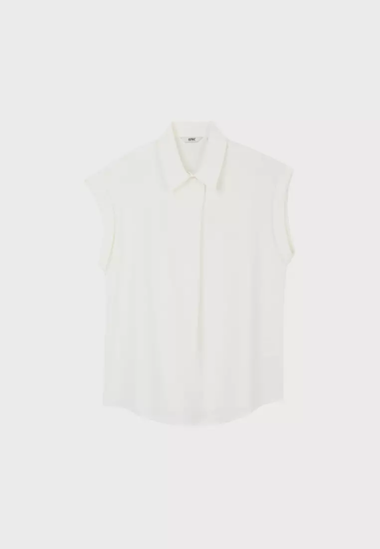 White Women's Cuffed Sleeveless Top