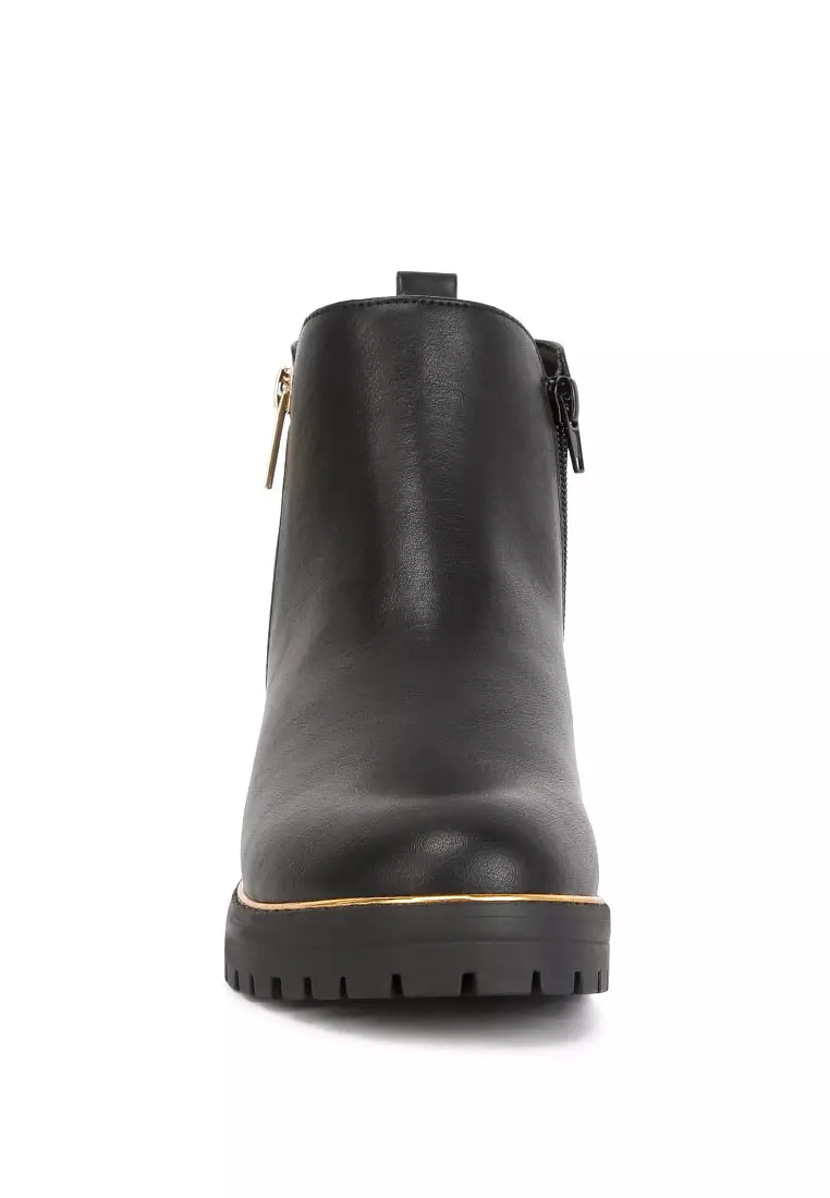 Sepatu Bot Tumit Blok Warna Hitam
