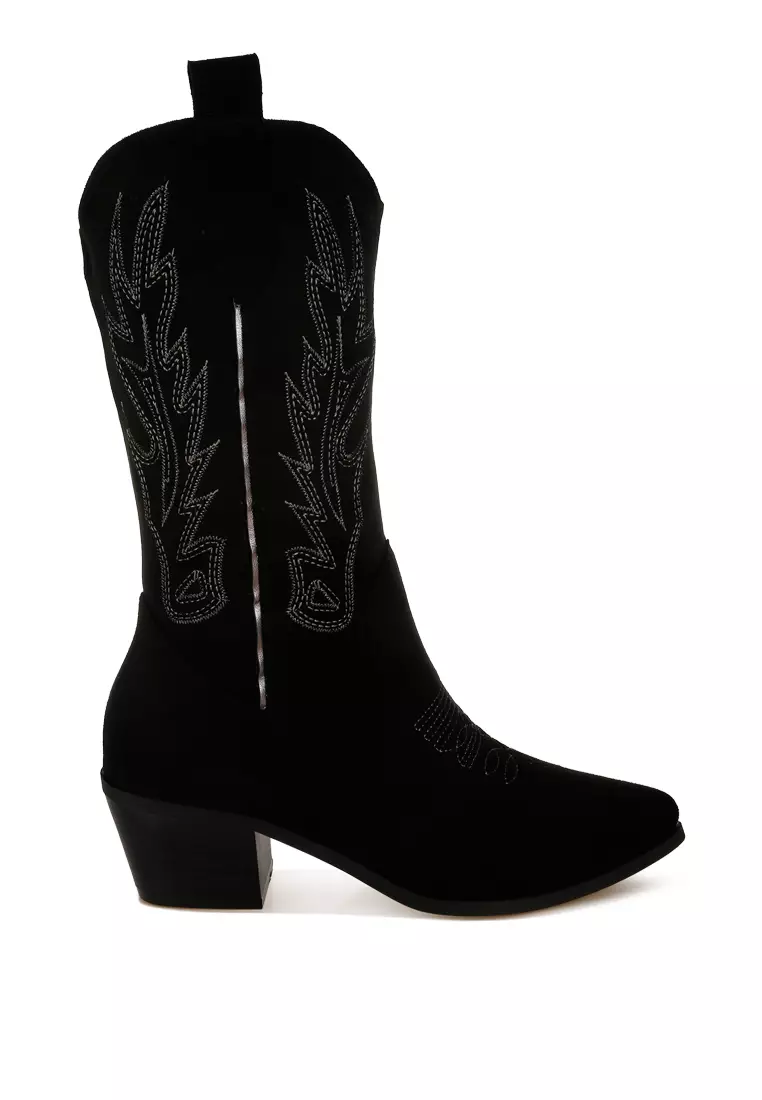 Discount on London Rag  shoes - SKU: Embroidery Detail Cowboy Boots in Black