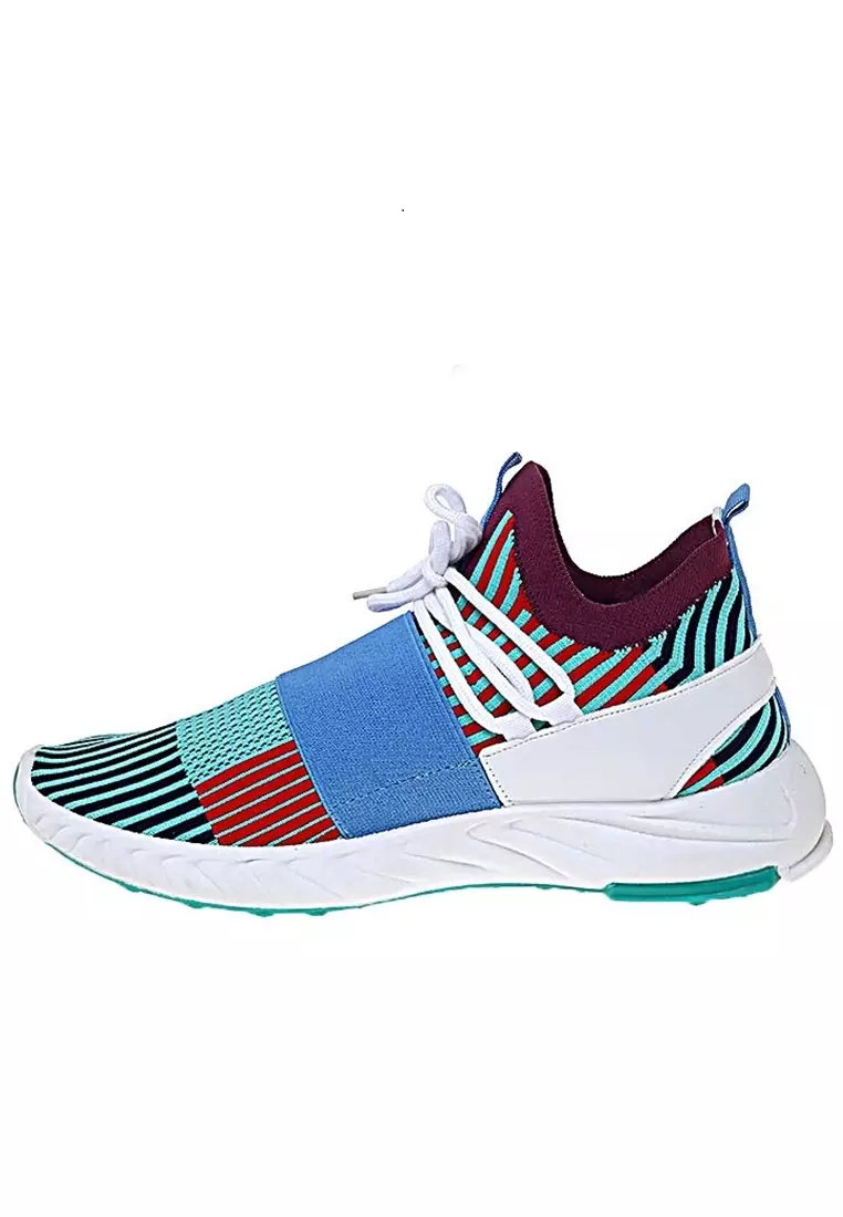 Chayton Sepatu Olahraga Pria Sneakers Casual Sport Shoes Motif Garis Material Flyknit Mesh ORIGINAL - Green tosca