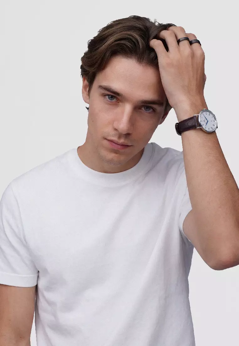 Classic 40mm Roman Numerals Date Dark Brown Croc Belly Silver - Men Watch stainless steel Leather strap watch DW Official Authentic Original 男士手錶 不銹鋼 真皮 手錶 DW 官方 正品