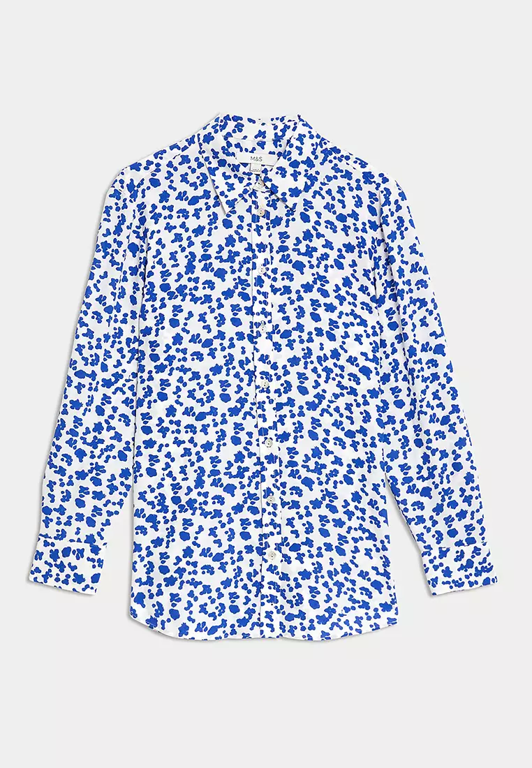 Printed Collared Button Through Blouse