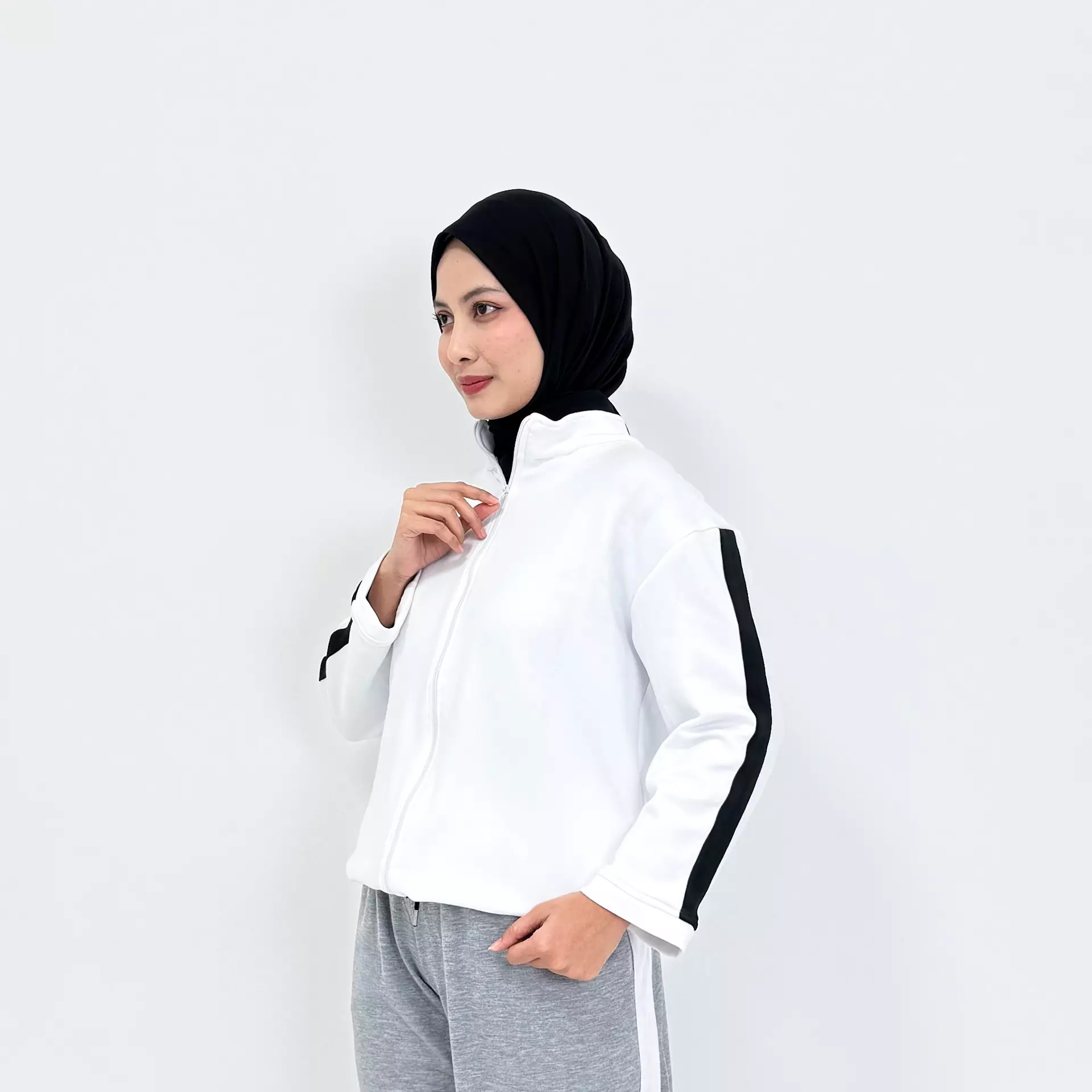 Setelan Jaket Sporty PUTIH - GREY