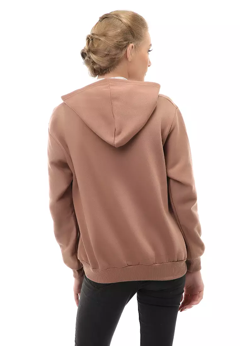 Hardwin Hoodie Jacket Polos Casual Wanita Material Fleece ORIGINAL - Mocca