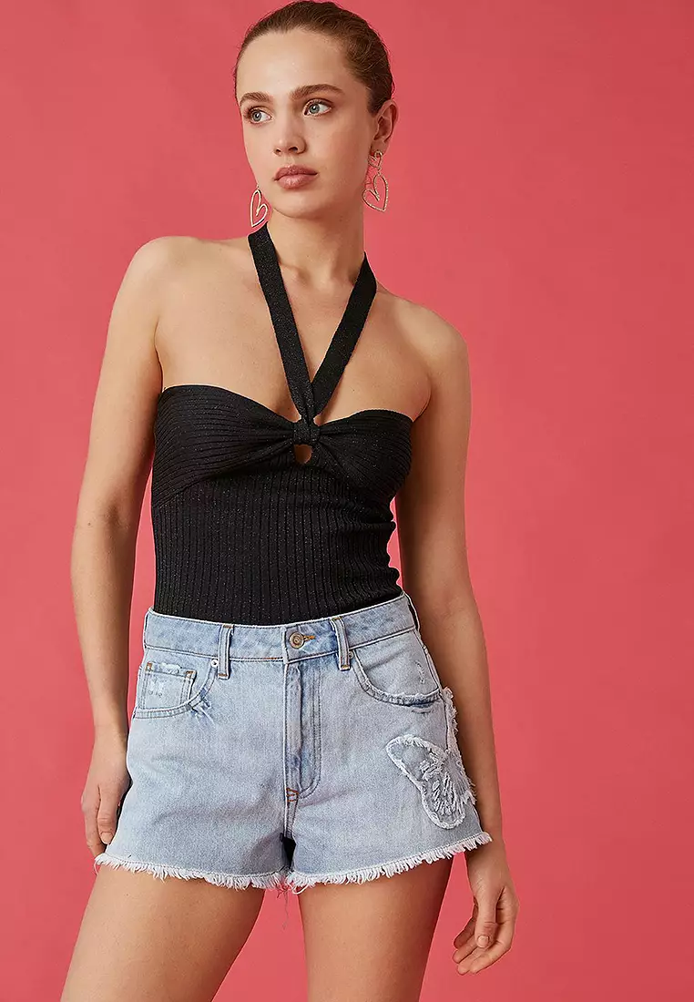 Koton Crop Top Gilet Donna – Canotta Corta Girocollo In Cotone Ed Elastan, Colore Ecru, Taglia XS