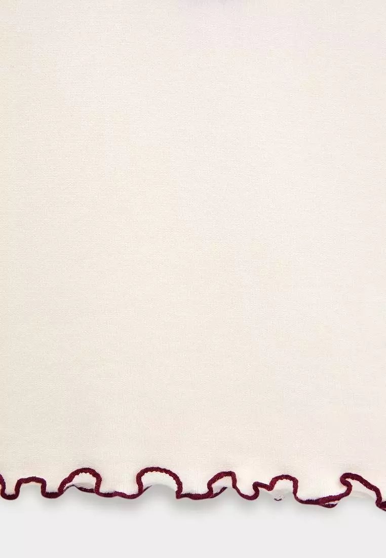 Contrast Trim Ruffle Top