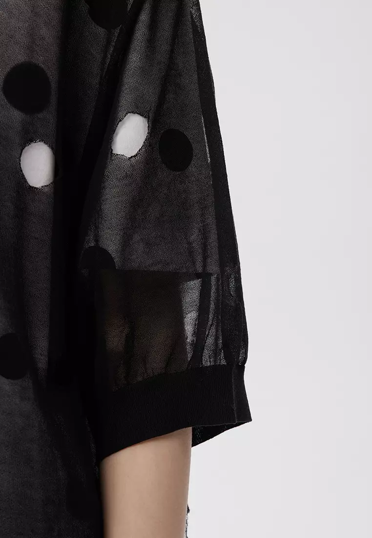 JNBY Women's Lace-Trimmed Short-Sleeved Knit Top