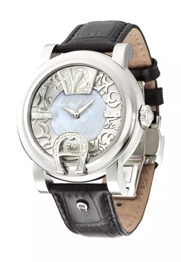 AIGNER A37201 SILVER BLACK LEATHER