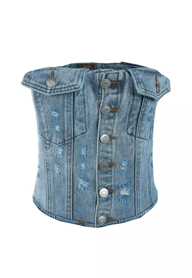 Blue Denim Corset Tube Top