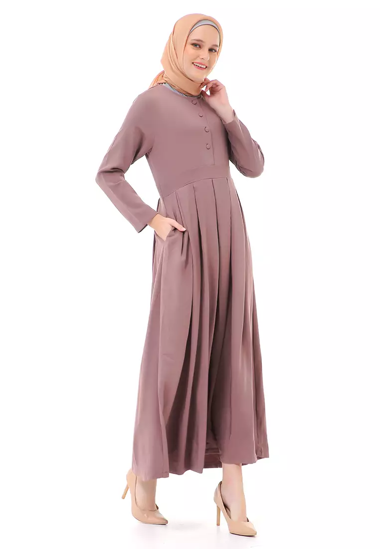 Enzy Dress Muslimah Wanita Lengan Panjang Regular Fit Premium High Quality - Taupe