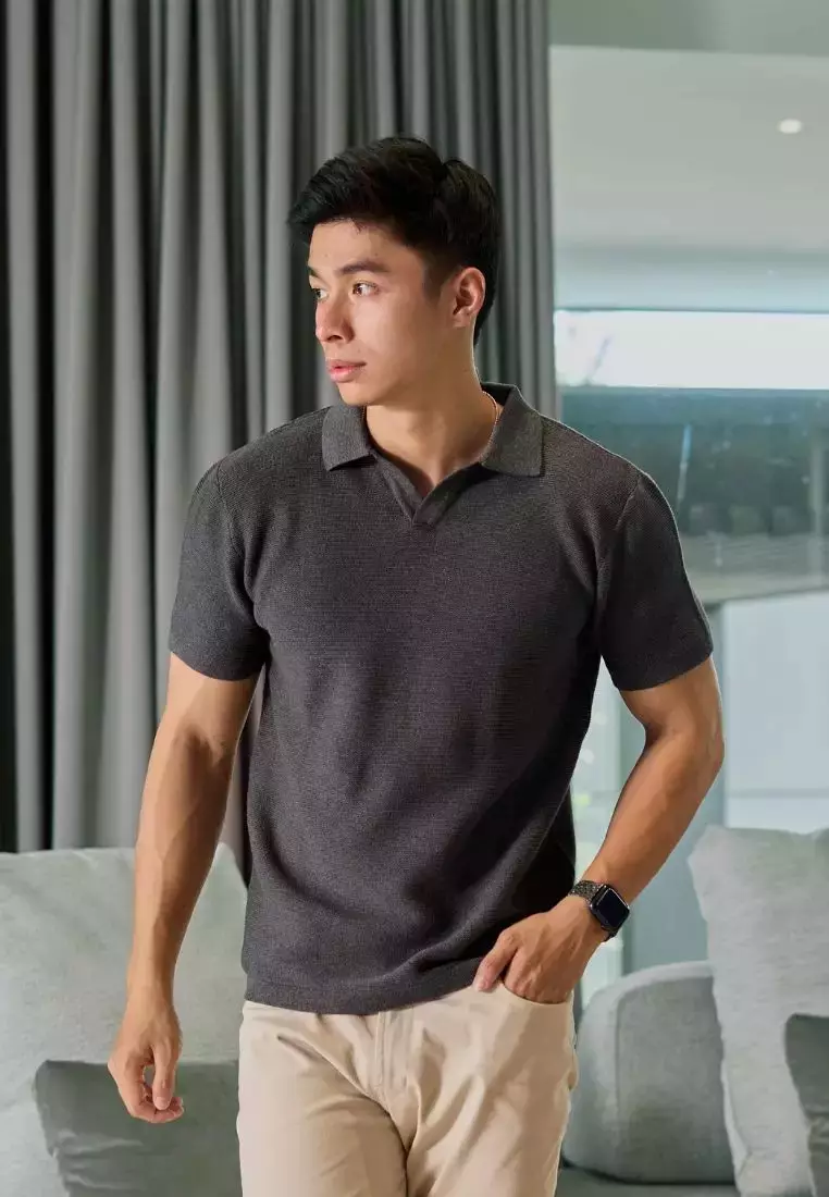 Kale Matteo Grey/ Kaos Rajut Polo Lengan Pendek Pria