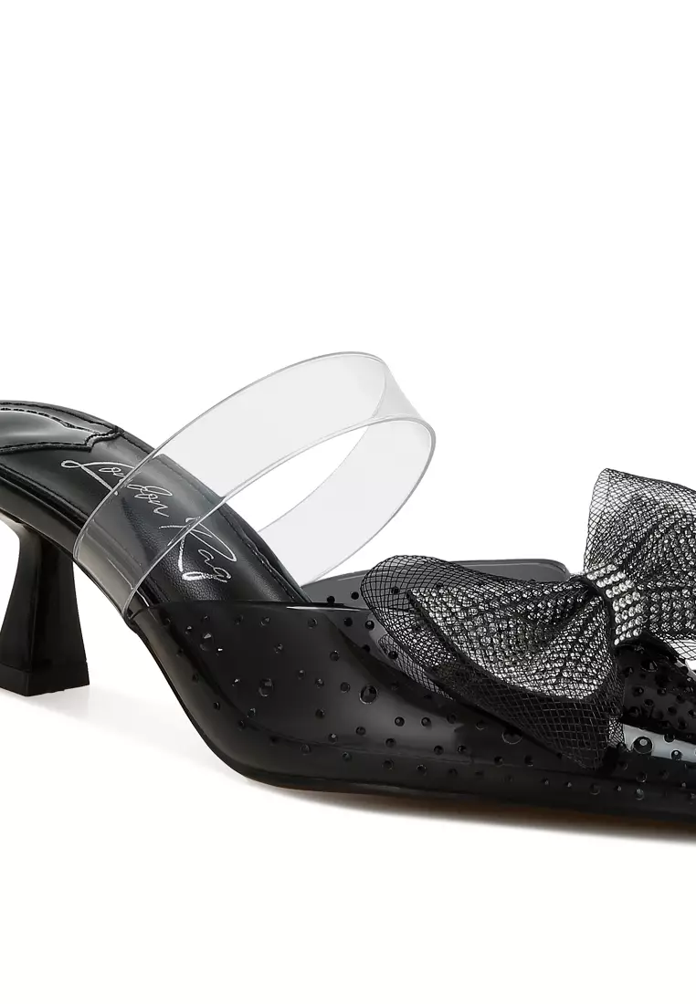 Embellished Bow Kitten Heels in Black