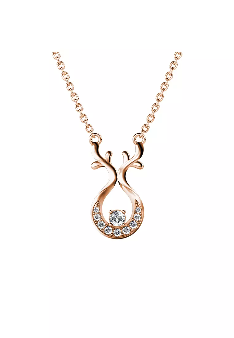 Her Jewellery Cresent Antlers Pendant (Rose Gold) - Luxury Crystal Embellishments plated with 18K Gold