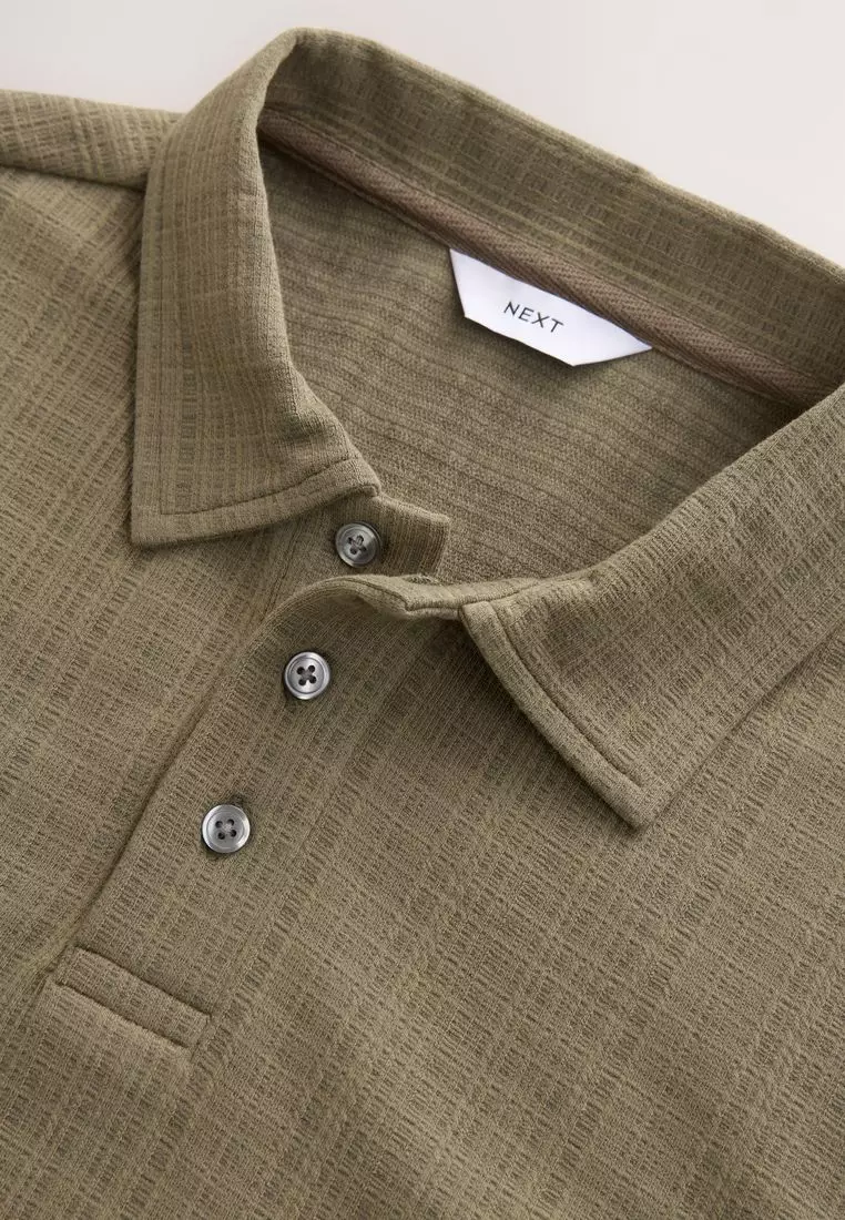 Crepe Textured Button Neck Polo Shirt