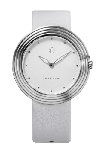 NOVE silver NOVE Streamliner Swiss Made Quartz Leather Watch for Men 46mm White Silver A002-01 52153AC9616B1CGS_1