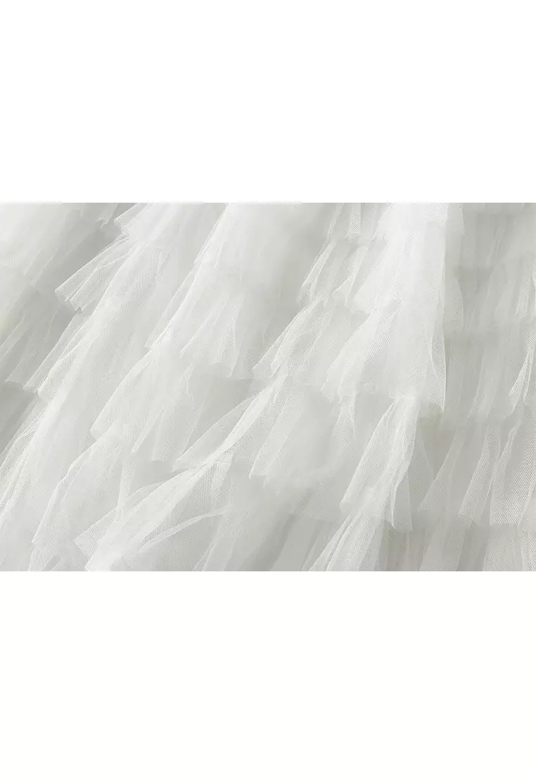 Spring/Summer Pleated Mesh Tiered Skirt AF2210