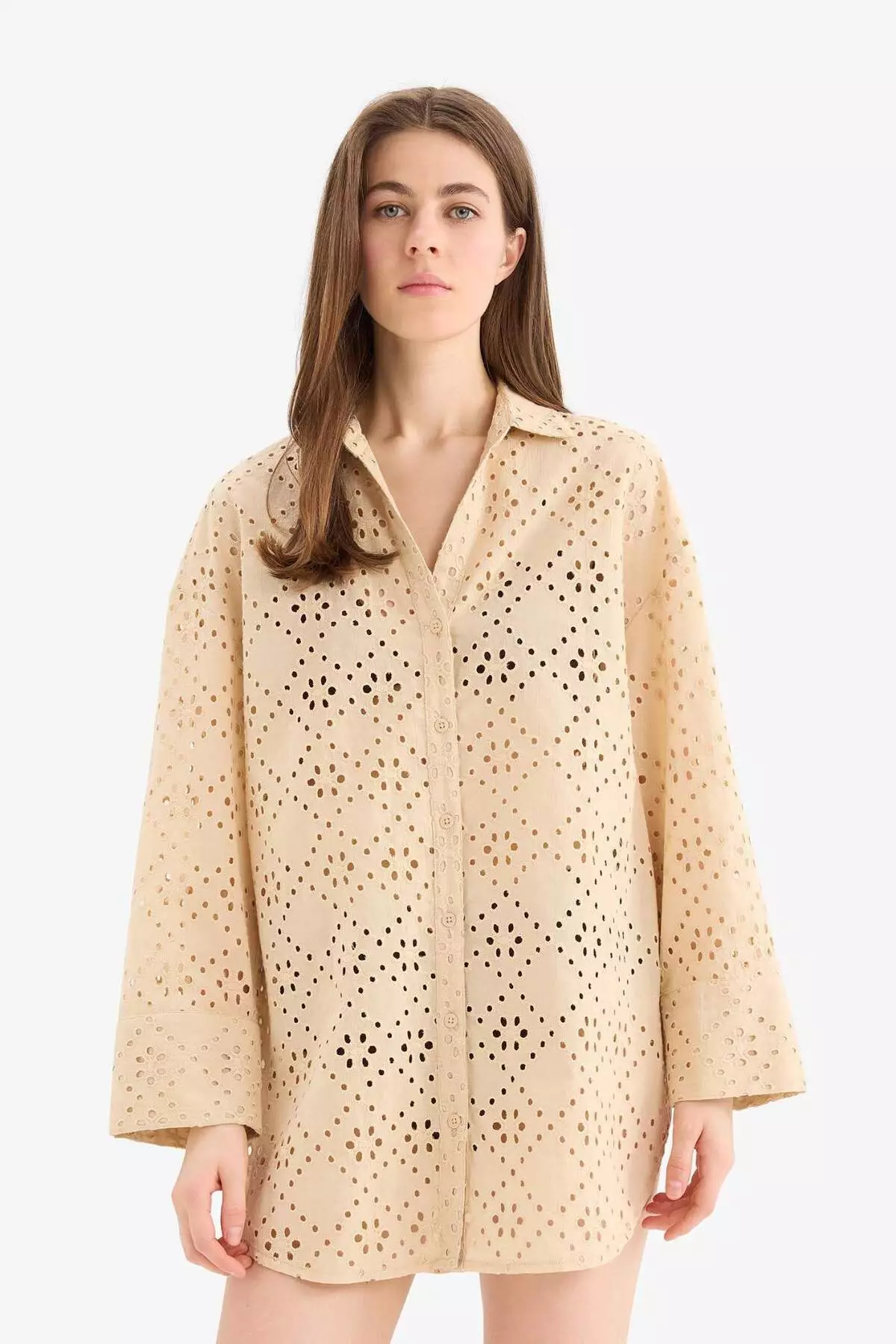 Regular Fit Cotton Brode Beach Shirt-Fall in Love C0506Ax25Sm