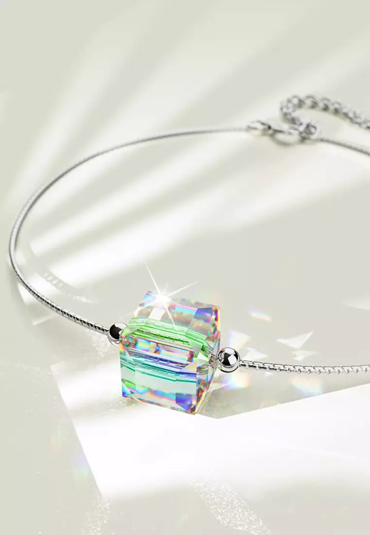 Solid 925 Sterling Silver Cubic Single Stone White Gold Filled Bracelet Embellished with Crystals from SWAROVSKI®