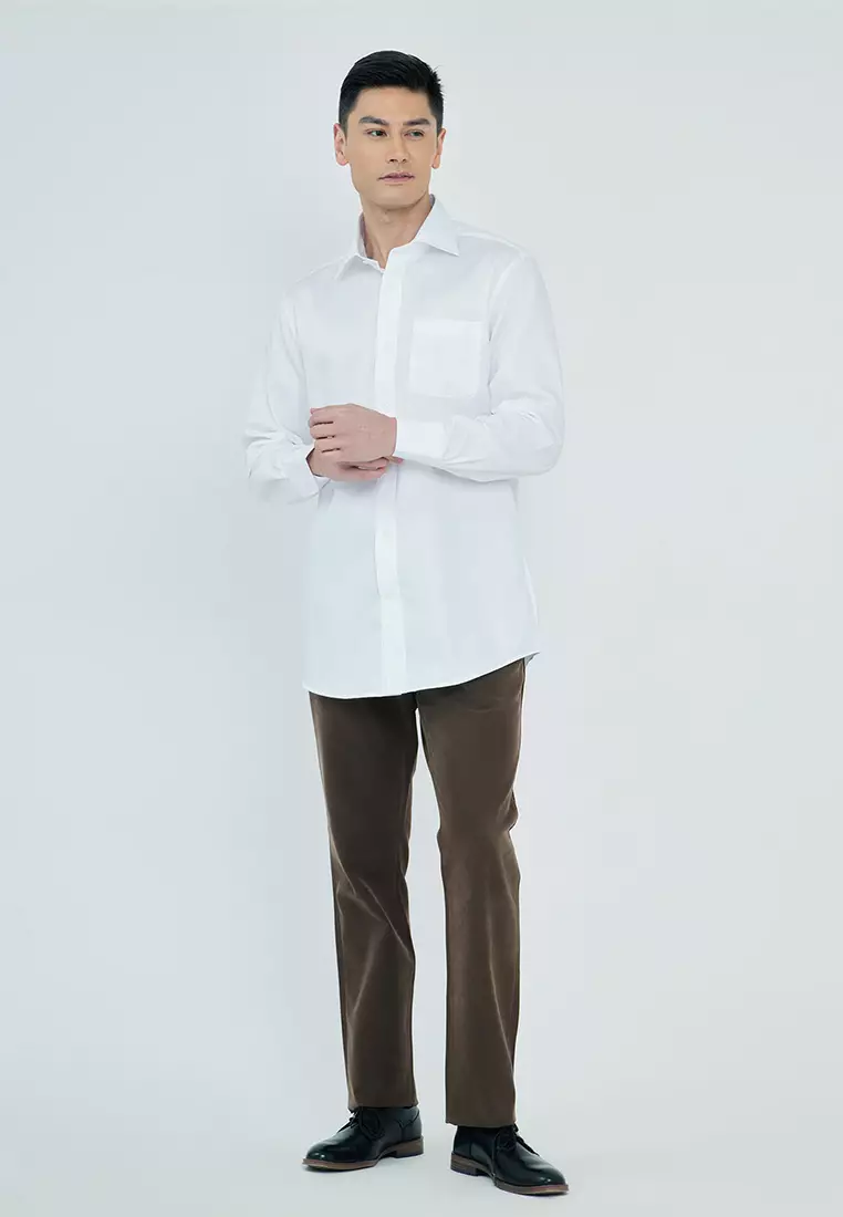 White Satin Finish Button-Up Dress Shirt