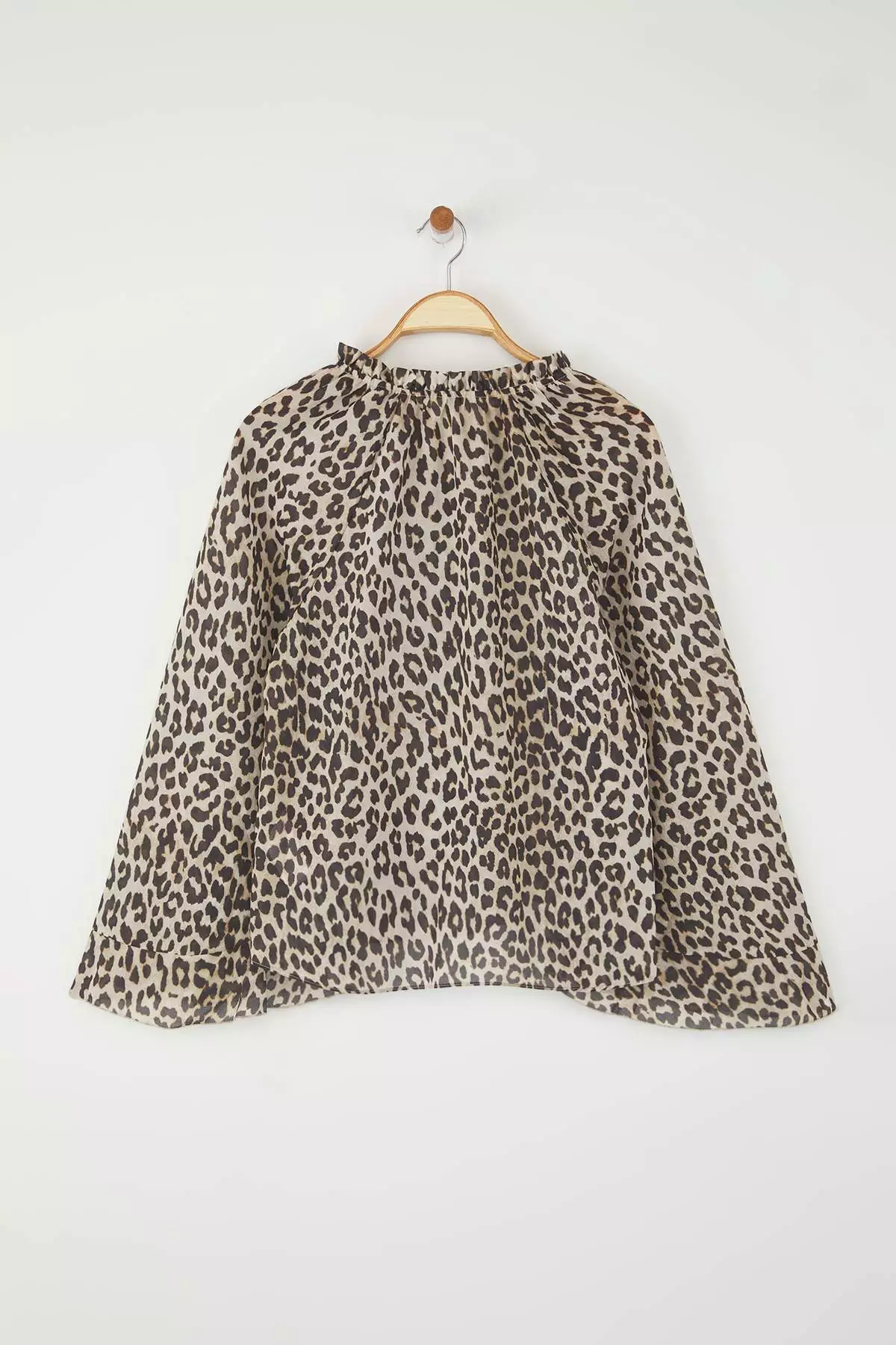 Multicolored Flounce Sleeve Leopard Print Blouse