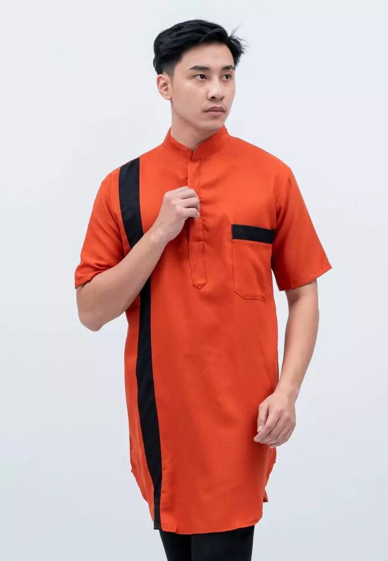 Baju Koko Kurta Pakistan Lengan Pendek Muslim Gamis Pria Houseofcuff A - Terracotta