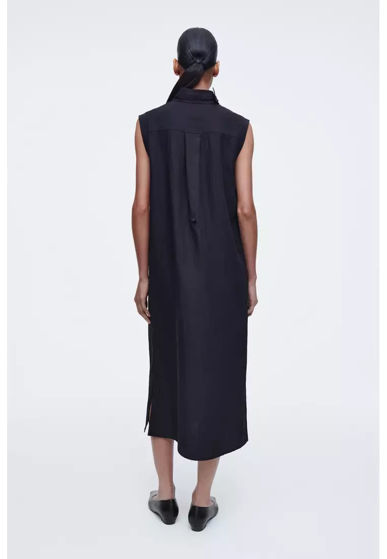 CUTOUT COWL-NECK MIDI DRESS