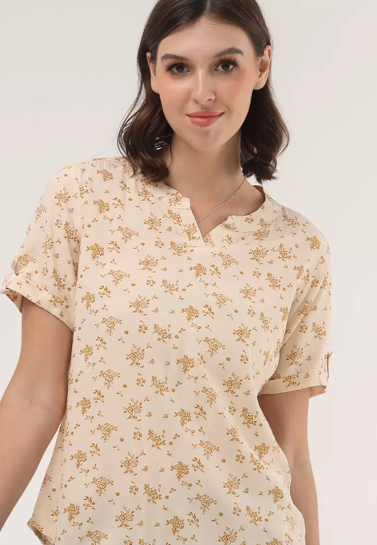 Short Sleeves Chinese Collar Blouse