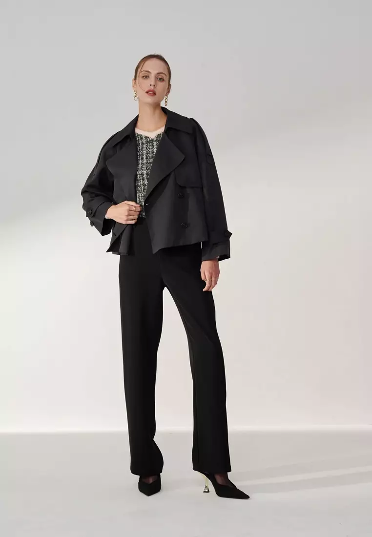 黑鬆緊帶直筒寬褲