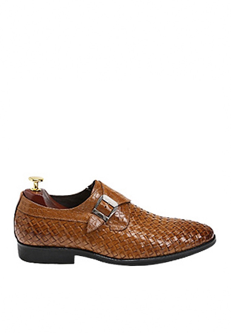 VANSA Braided Crocodile Pattern Cowhide Single Monk Strap Shoes VSM-F0241
