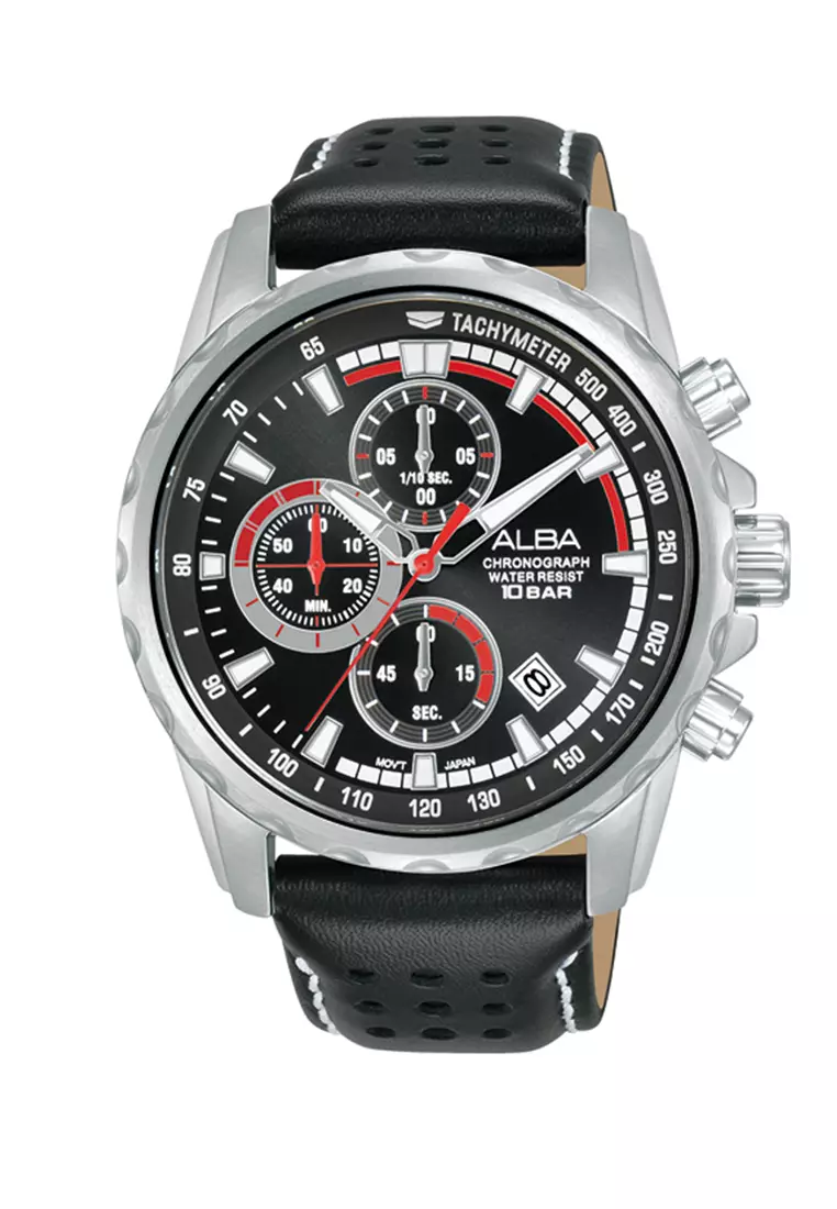 Jual Alba ALBA AM3935X1 AM3935 SILVER BLACK LEATHER CHRONOGRAPH