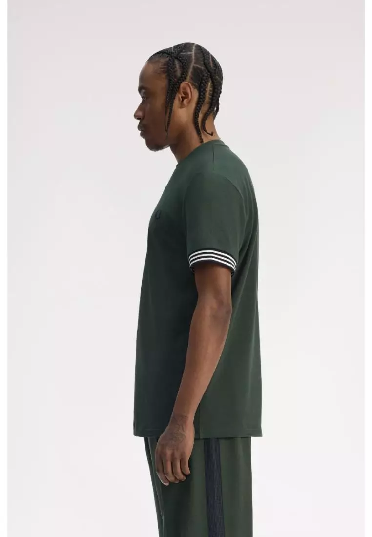 Fred Perry M7707 Striped Cuff T-Shirt (Court Green)