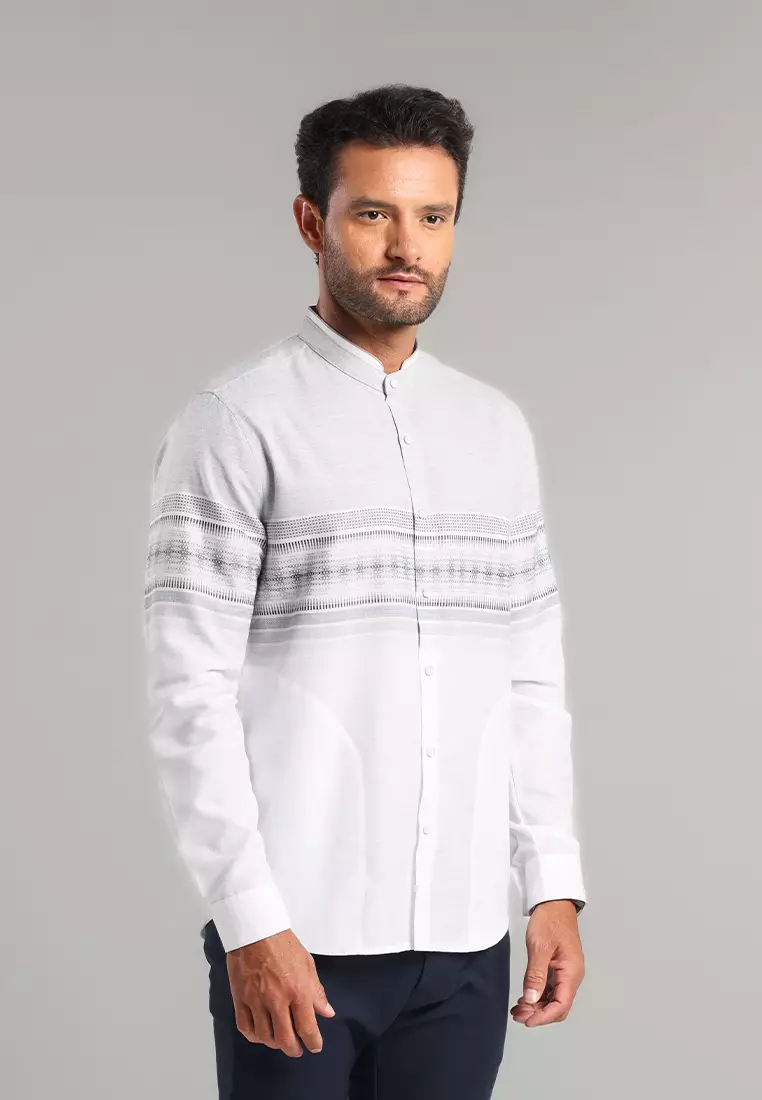 MOC Kemeja Koko Lengan Panjang Pria Uzair - Grey