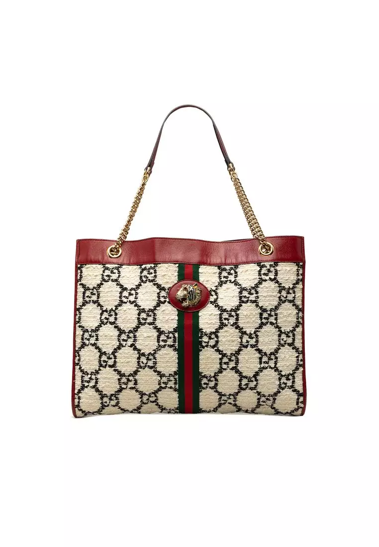 Pre-Loved Gucci Large Gg Tweed Web Rajah Tote