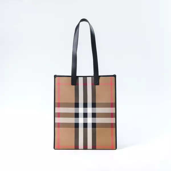 Tas BURBERRY CHECK BEIGE BLACK CANVAS SHOPPER BAG 100% ORIGINAL