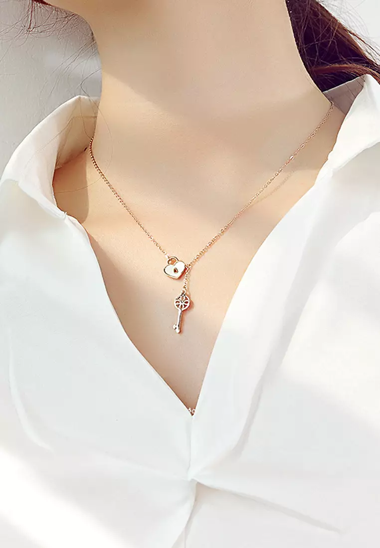 Flower pattern key & lock in Rose Gold Layered Steel Jewellery