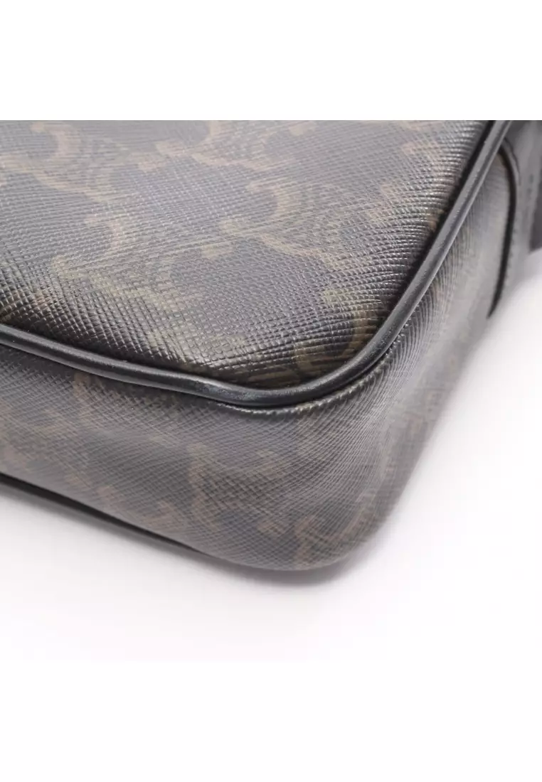 Pre-Loved Celine Triomphe Medium Messenger bag Shoulder bag PVC leather Dark brown black