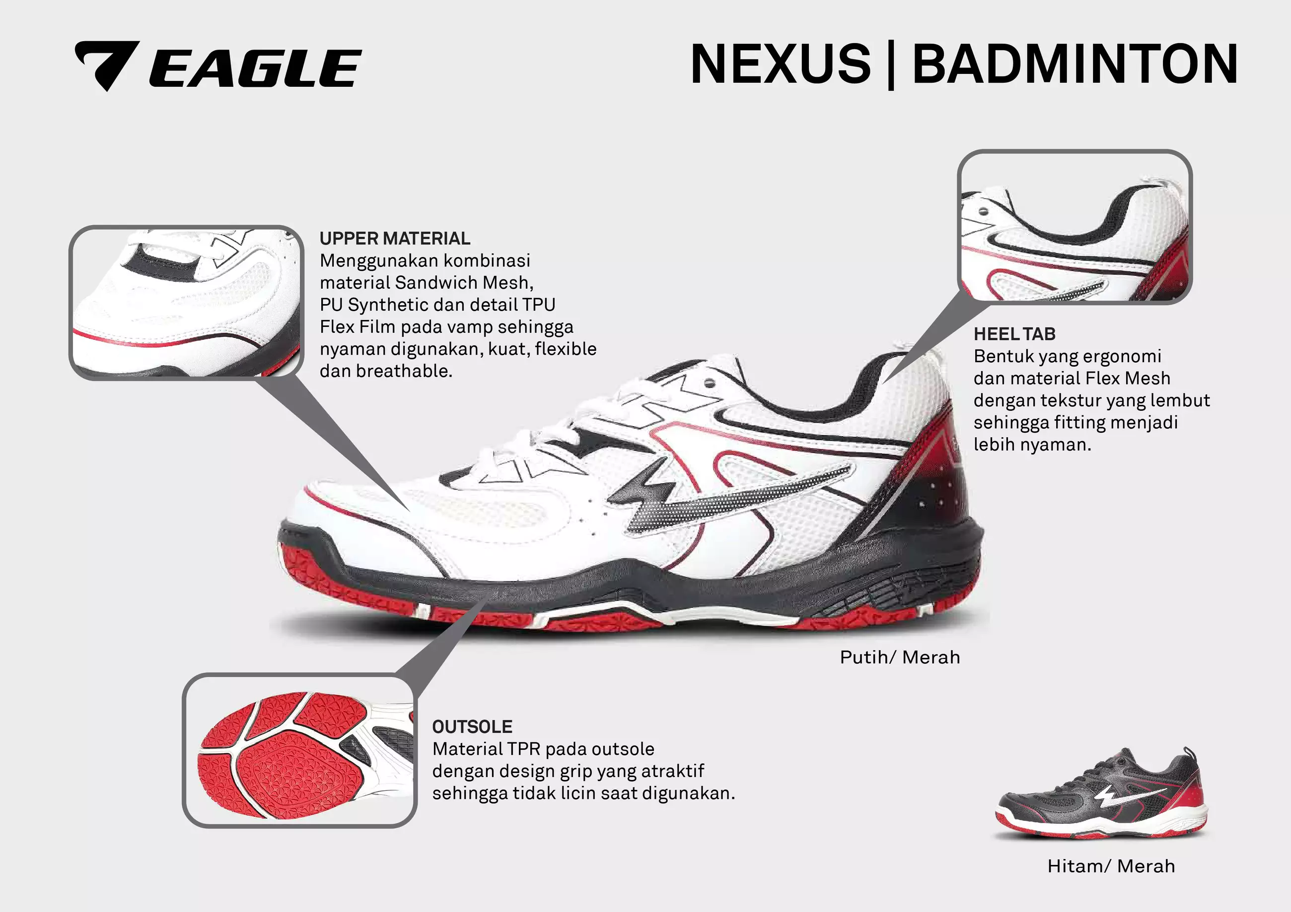 Eagle Sepatu Badminton Nexus - HITAM/MERAH