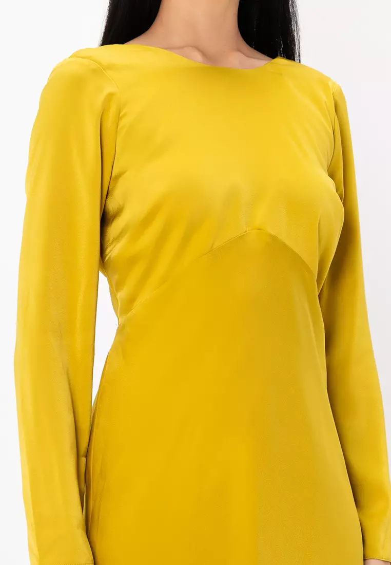 Satin Long Sleeve Maxi Dress With Drawstring Back