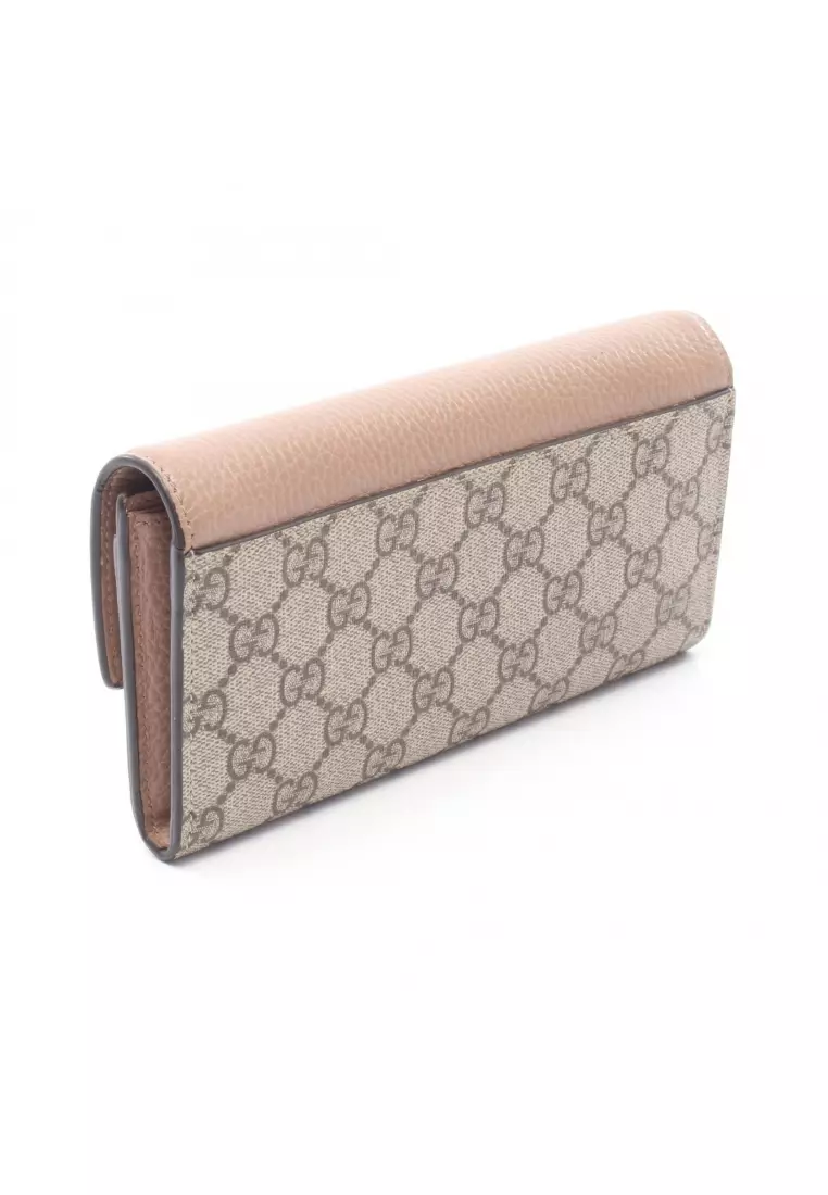 Pre-Loved Gucci petite marmont continental wallet Bi-fold Long Wallet PVC leather pink beige beige Dark brown
